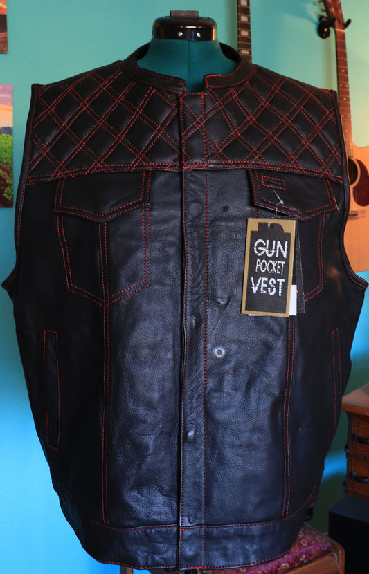 Leather Biker Vest w/ Red Stitching and Fury Nation logo