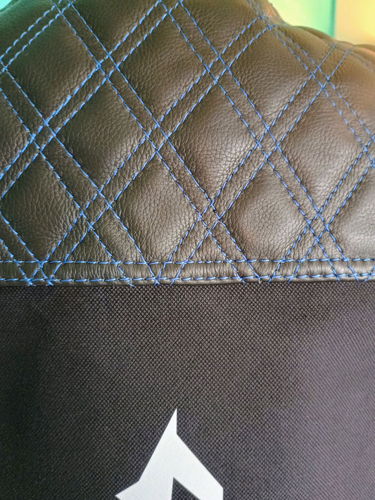 Leather Biker Vest w/ Blue Stitching Fury Logos