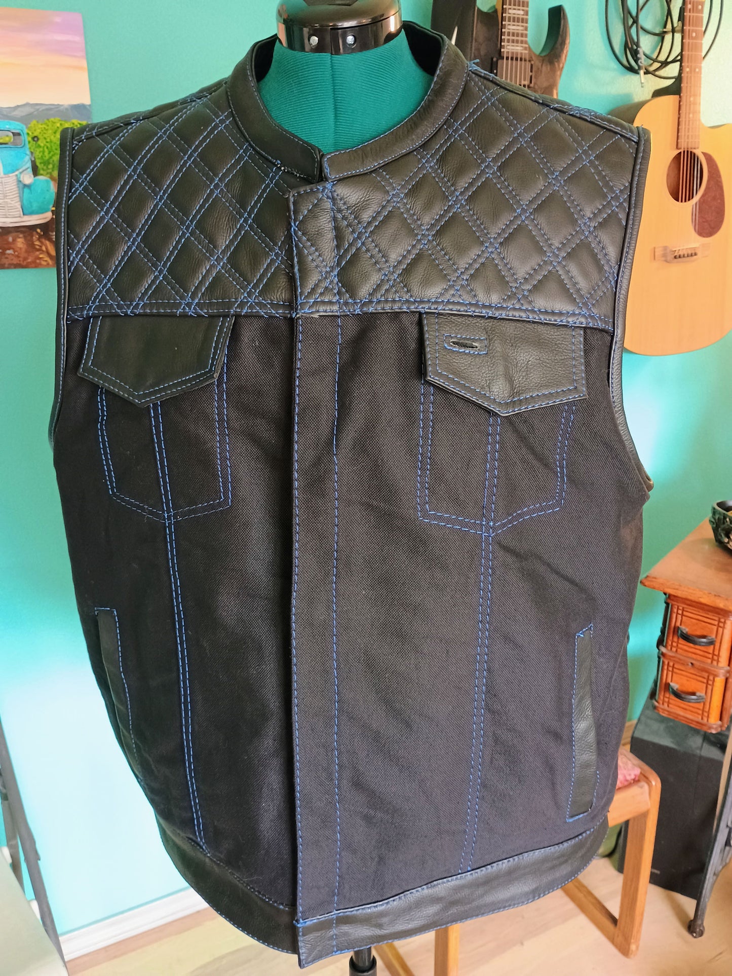 Biker Vest w/ Blue Stitching Fury Logo