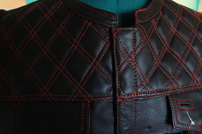 Leather Biker Vest w/ Red Stitching and Fury Nation logo