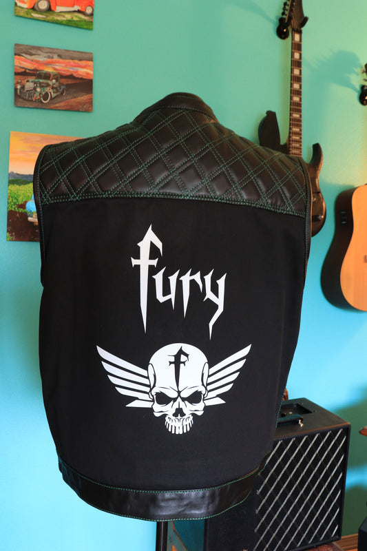 Biker Vest w/ Green Stitching Fury Nation Logo